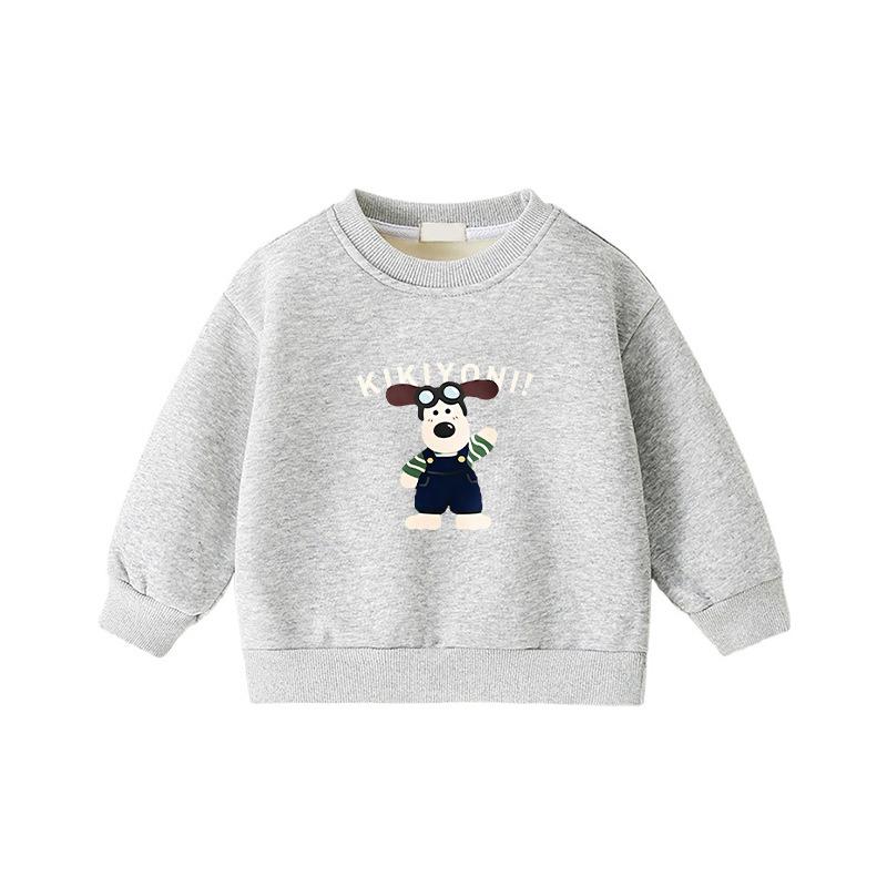 Popular Korean-Style Kids' Round Neck Long Sleeve Velvet-Lined Loose Hoodie