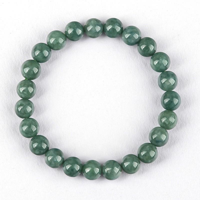 Natural A-Grade Ice-Type Green Jade Round Beads Bracelet for Men & Women