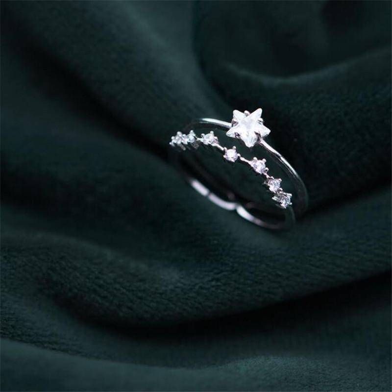 New Temperament Exquisite Crystal Star Zircon 925 Sterling Silver Jewelry Personality Fashion Popular Opening Rings TYB007
