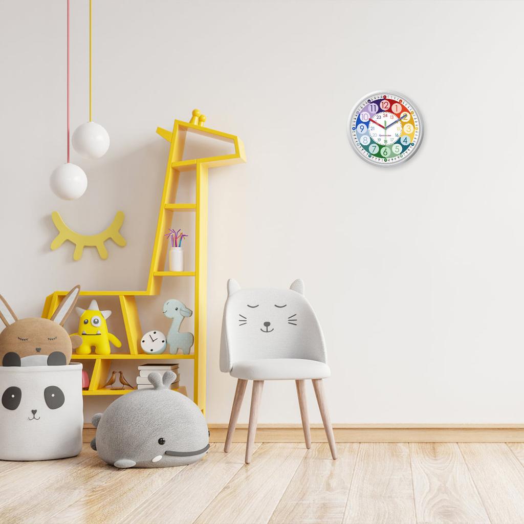 Colorful Digital Plastic Glass Teaching Wall Clock Living Room Bedroom Kitchen Home Decoration Silent Quartz Clock Holiday Gift (No Battery)