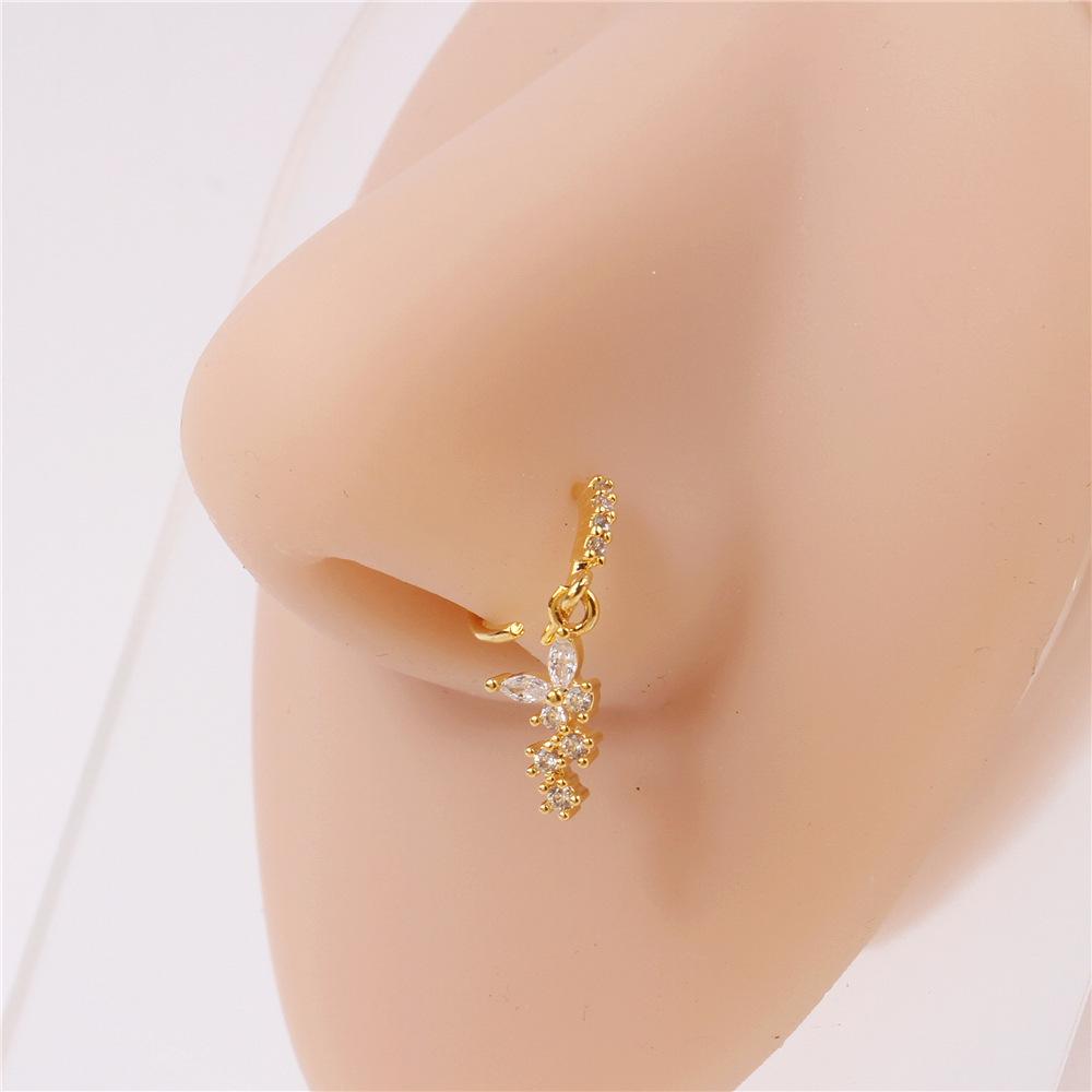 Gold Plated Pendant Nose Ring Hoop for Women Crystal Nose Hoop Protection Jewelry Nose Piercing Cartilage Earring Piercing