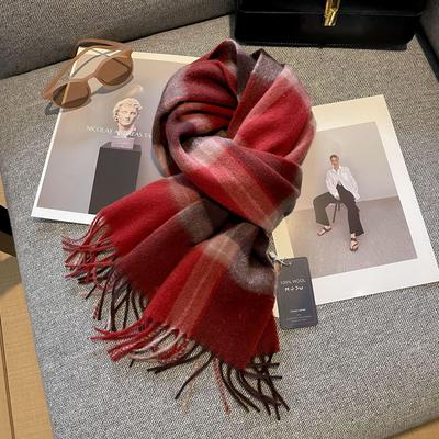 Women's 100% Pure Wool Plaid Scarf - Ideal for Winter 2024, Birthdays, Christmas, and New Year's In Red.