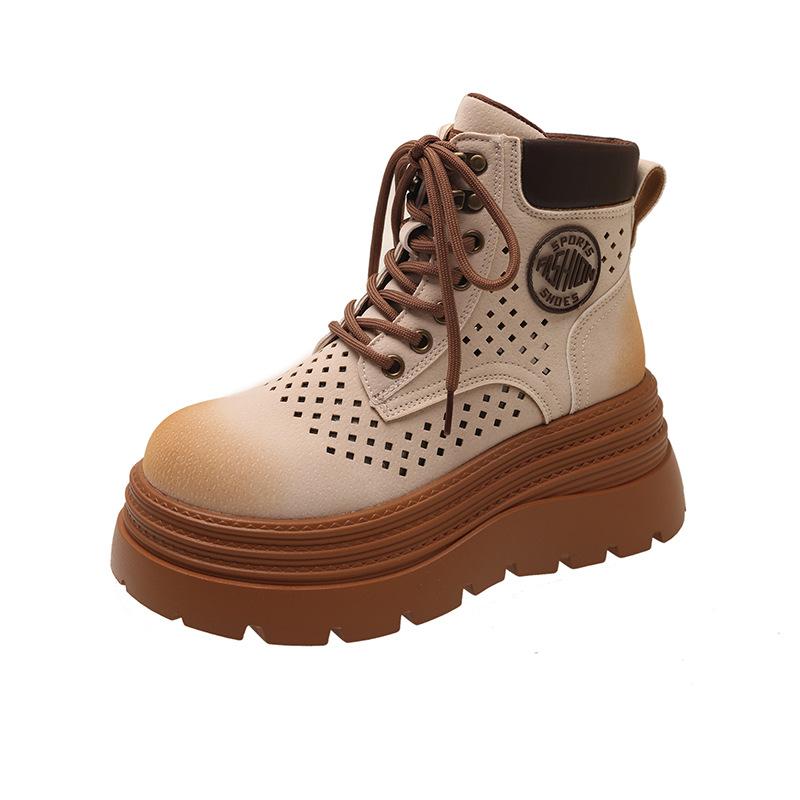 Hollow and Breathable Small Retro Martin Boots Women's British Style 2025 Summer New Heightening Muffin Thick-soled Short Boots