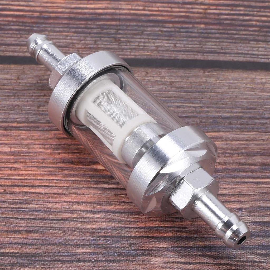 Swagell Chrome Glass Fuel Gasoline Crude Engine Inline Filter 5/16" 8mm Silver Motorcycle