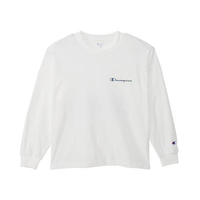 Long Long Round Quick Script Long Sleeve School Boys White [Champion] Kids' T-Shirt, Sleeve, Neck, Dry, Stretch, Logo, T-Shirt, Sports, CK-YS401,