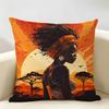 African American Woman Cushion Cover Natural Linen Organic Fabric DoubleSided Printing Room Sofa Decor Pillow Case