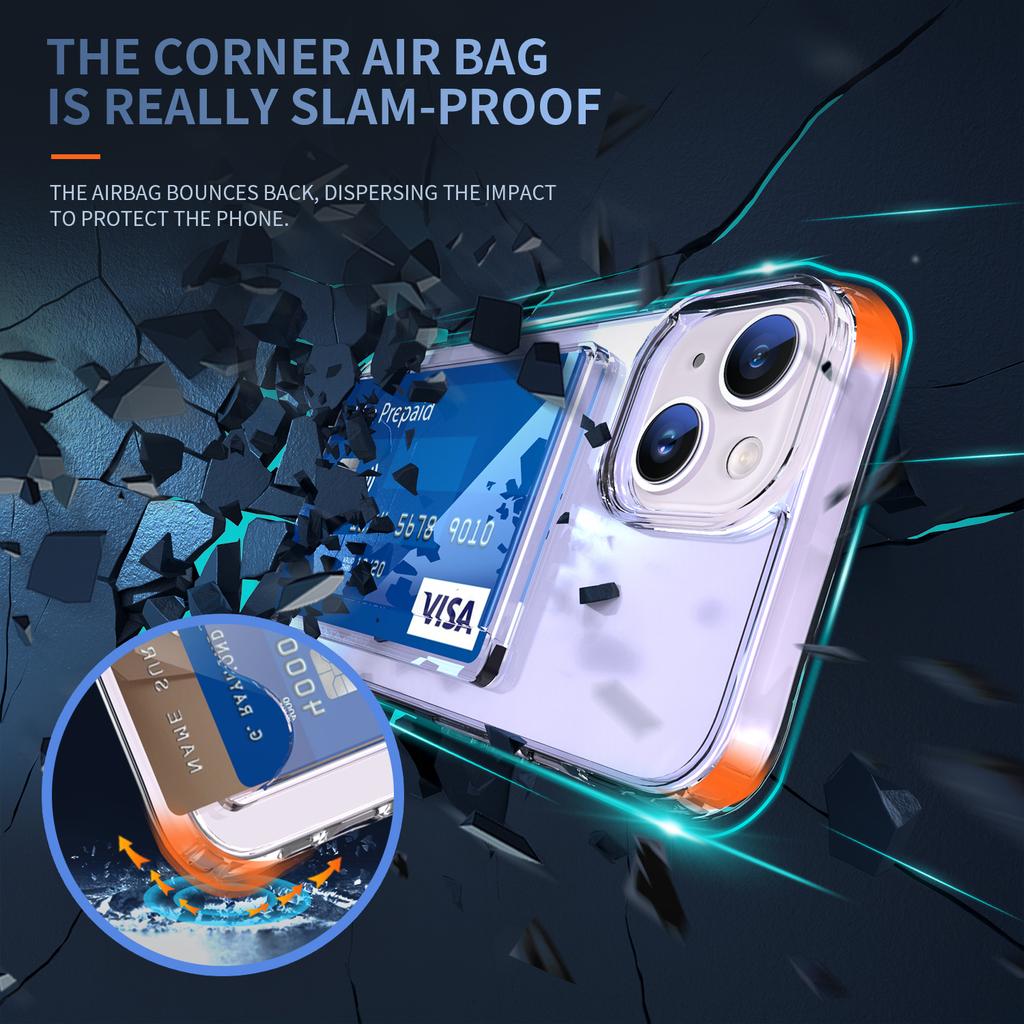 Clear Phone Case for iPhone 14,Airbag Corner Card Holder TPU+Acrylic Phone Cover