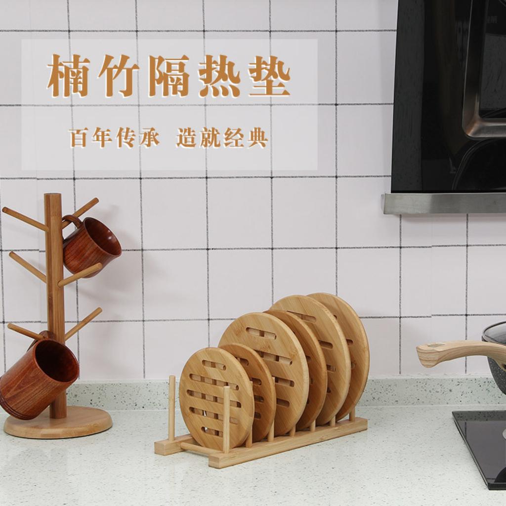 Portable placemat, thickened circular household coaster, hollowed out bamboo insulation mat, dining table mat