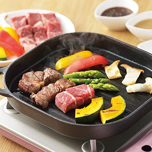 PEARL METAL Grill Plate, 24x24cm, Wave Pattern, Cast Iron, Induction and Oven Compatible, Sprout Design, HB-6220