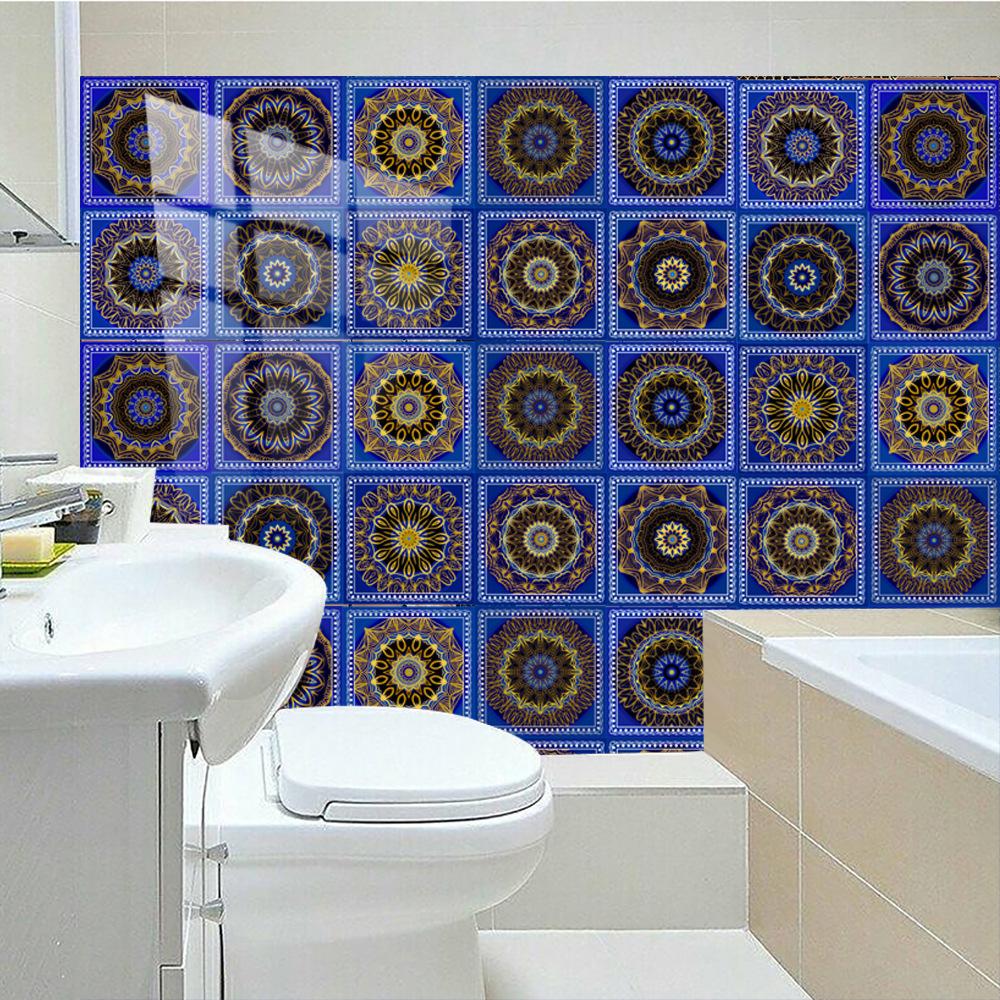 10 buc. DIY autocolante de perete cu mandala albastra, imitatie de caramida, decorare dormitor, impermeabil, autoadeziv, faianta, tapet Decor dulap de bucătărie