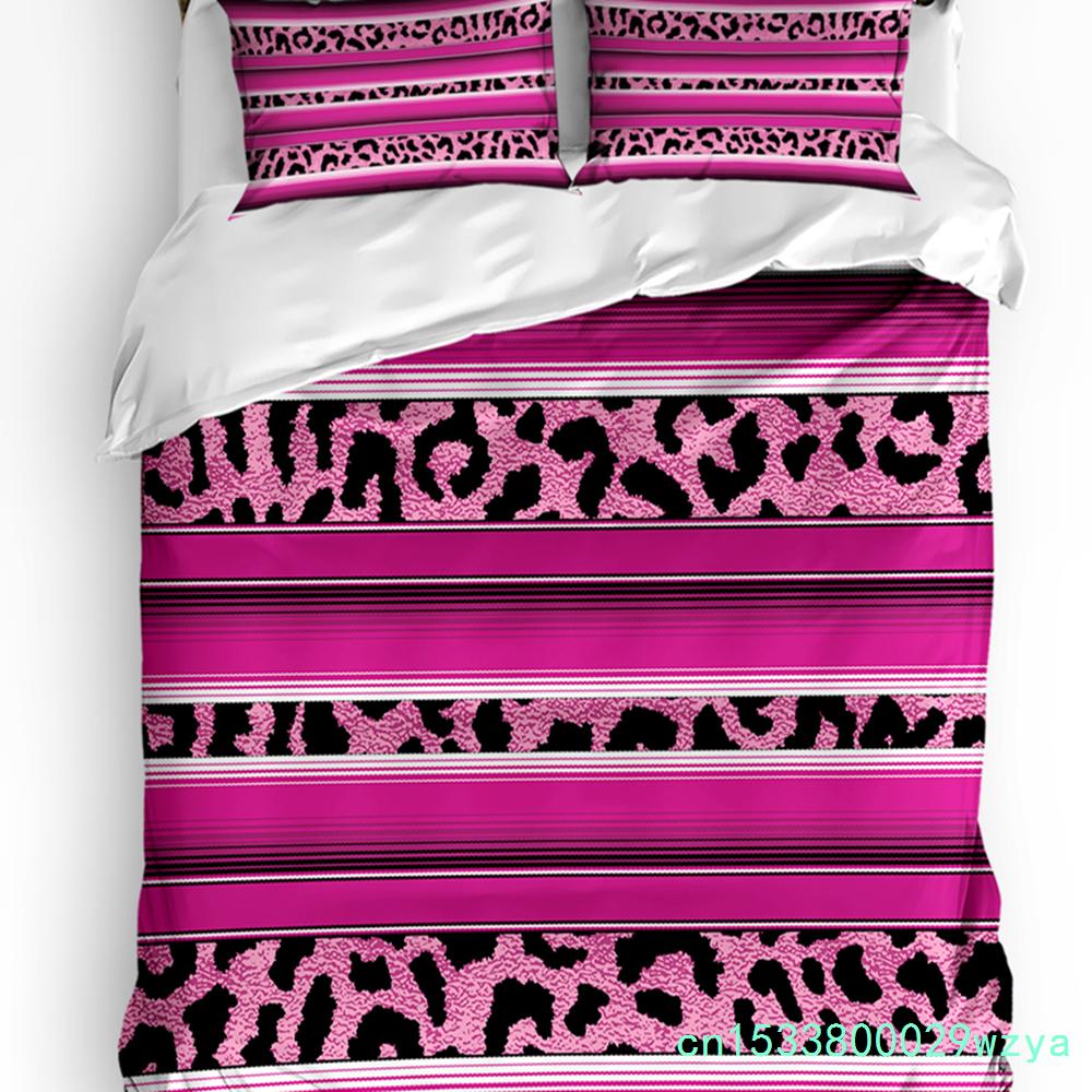 Leopard Print Black White Striped Duvet Cover With Pillow Case Custom 3pcs Bedding Set Quilt Cover Double Bed Home Textile