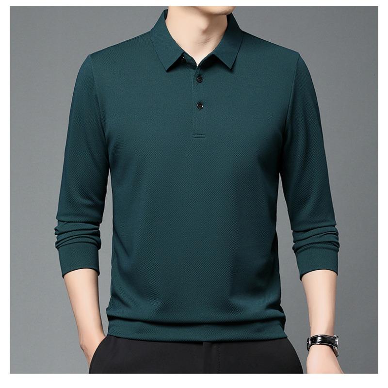 Men S Long Sleeve Polo Shirt Solid Color Casual Basic Style