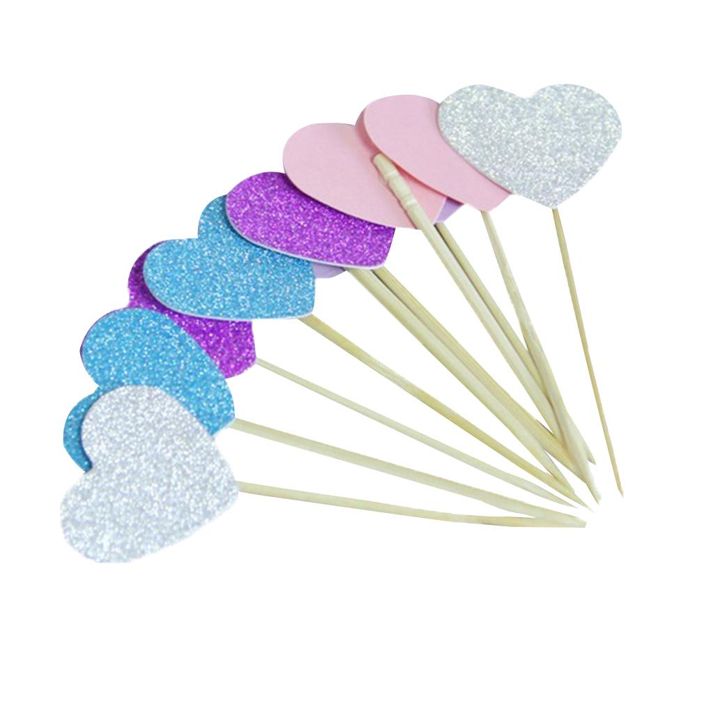 30pcs Bamboo Heart Bead Fruit Cocktail Picks Sticks Toothpick Decorations