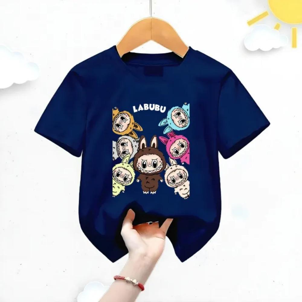 Summer Children's T-shirt Cartoon Labubu Print Girl Round Neck Short Sleeved Casual Multi Color Children's Top