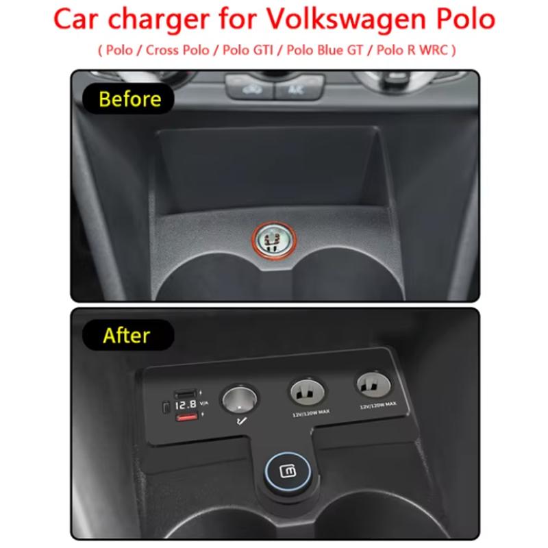 For Volkswagen Polo / Cross Polo / GTI / Blue GT / R WRC Car Charger Cigarette Lighters USB Fast Charging Cables Power Adapters