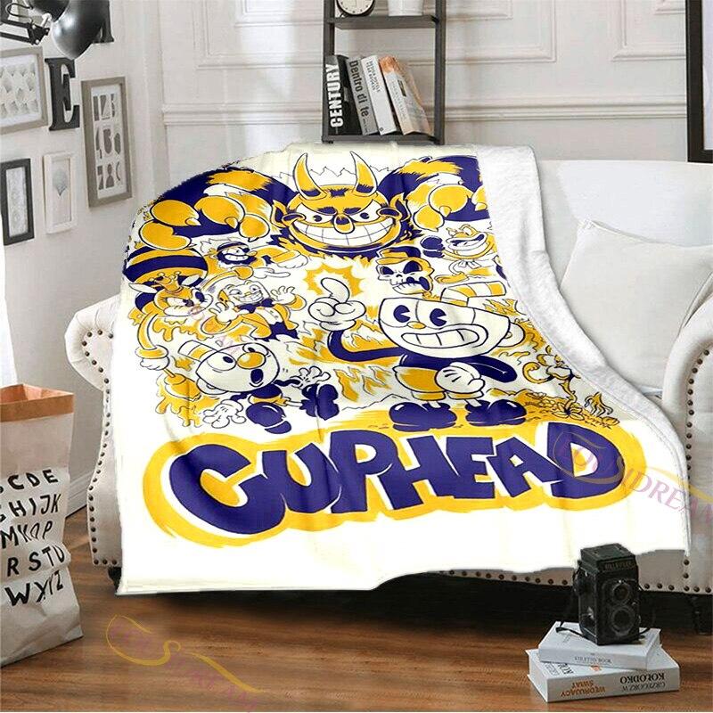 Playroom Cuphead and Mugman Pattern Flannel Blanket Cozy Bed Blanket Lightweight Soft Throw Blanket Sofa Quilt for All Seasons