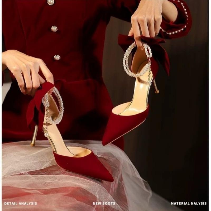 Fashion Elegant Women Heel Shoes High Heels Pumps Sexy Stilettos Wedding Shoes Bride Heels Red White Bowknot Footwear
