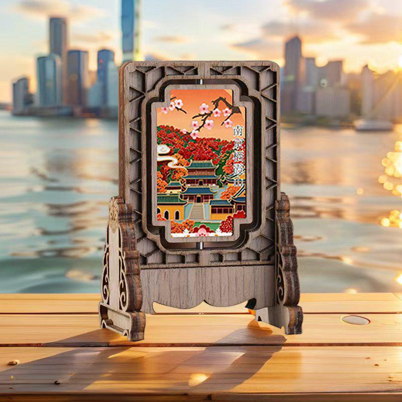 Nanjing Scenery Rotating Magnet: National Tide Retro Wood Ornament