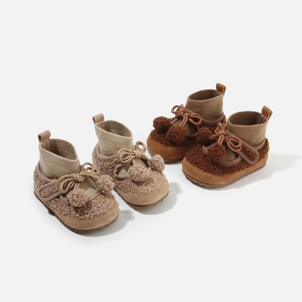 2025 Winter Baby Girl Plush Cotton Shoes with Bowknot: Soft Sole, Velvet Fur, Cute Korean Style Toddler Footwear