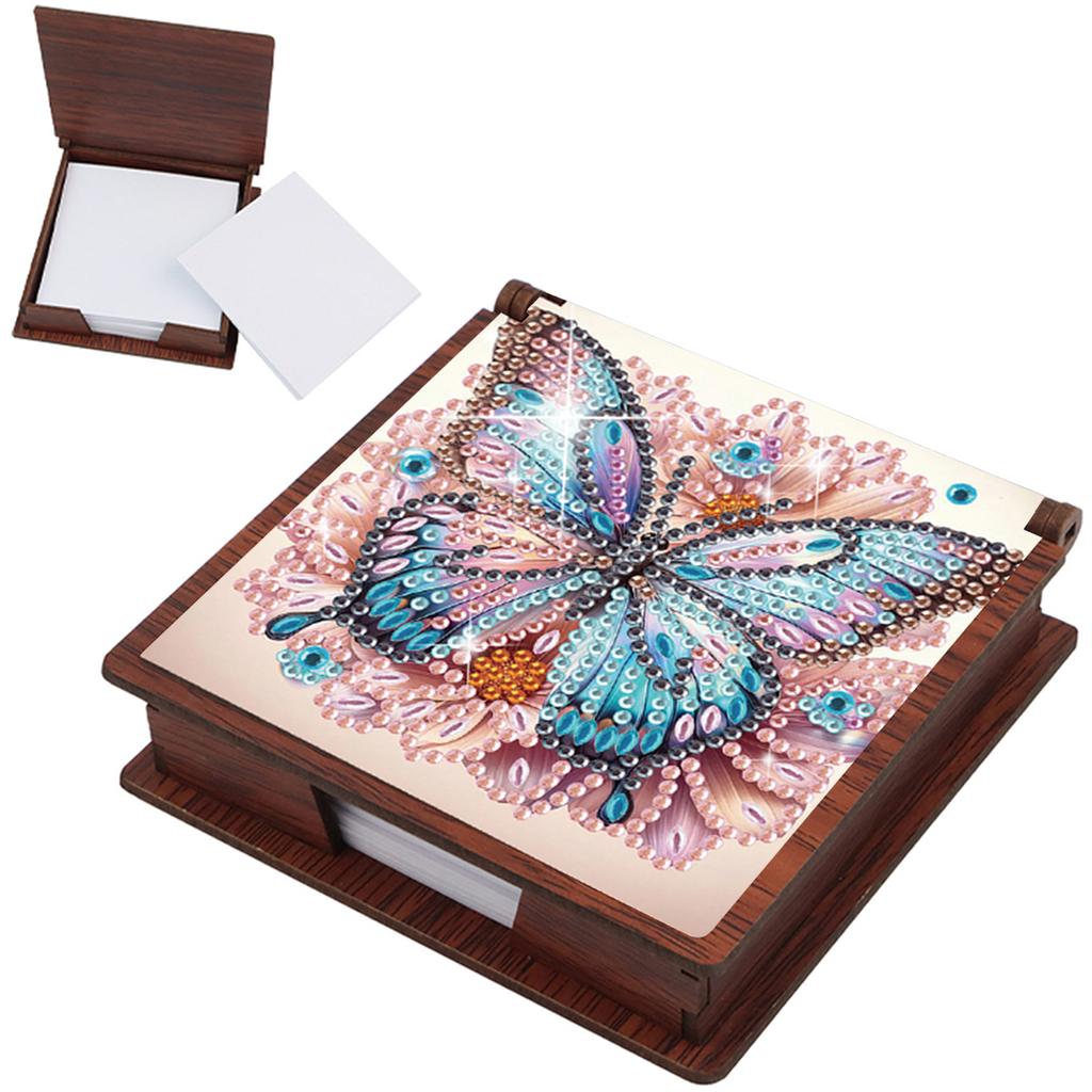 Wooden DIY Memo Paper Storage Box Diamond Art with 160 Papers Diamond Painting Memo Pad for Home Office and School Supplies
