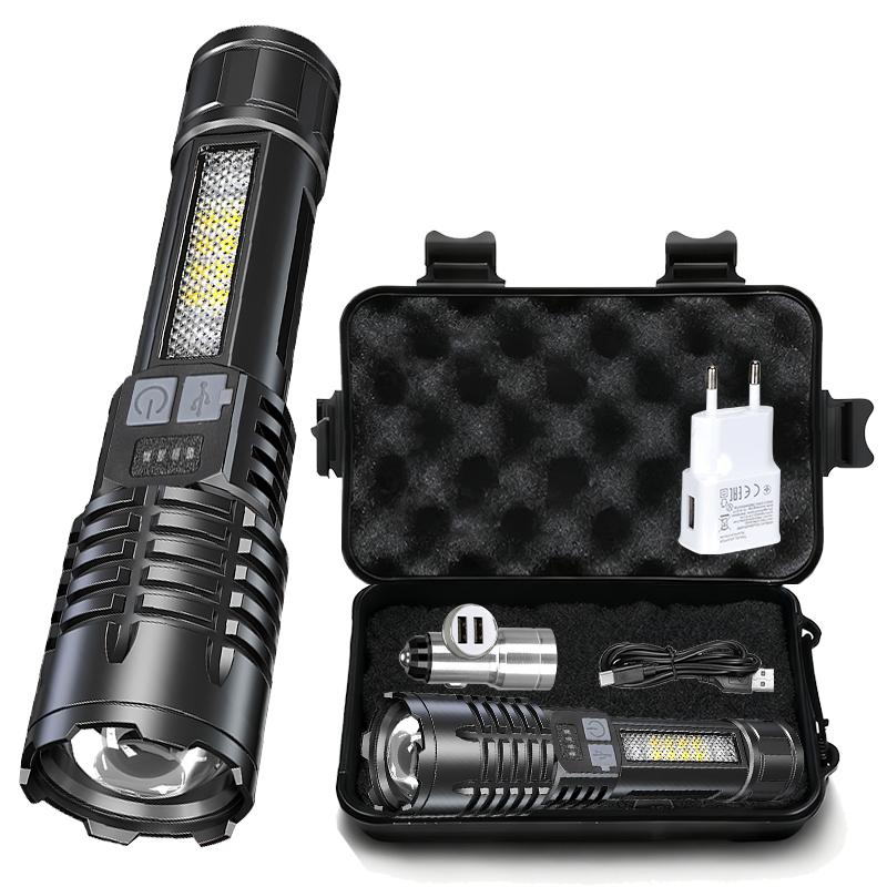 Latarka LED o dużej mocy Mocna latarka COB TYPE-C z akumulatorem i bocznym światłem do biwakowania na świeżym powietrzu i pieszych wędrówek