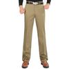 Men's High Waist Elastic Cotton Casual Pants - Thick, Loose, Straight Leg