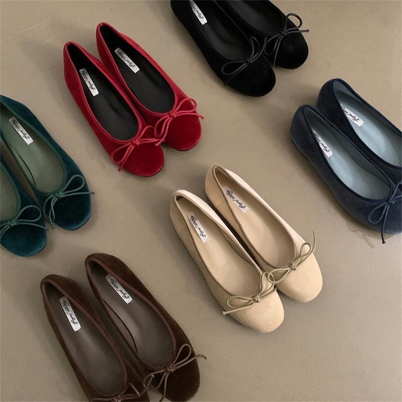 Fashion Bailamos Brand New Women Velvet Flats Fashion Round Toe Shallow Mary Jane Shoes Soft Casual Ballet Shoes Slingback Shoes Muje