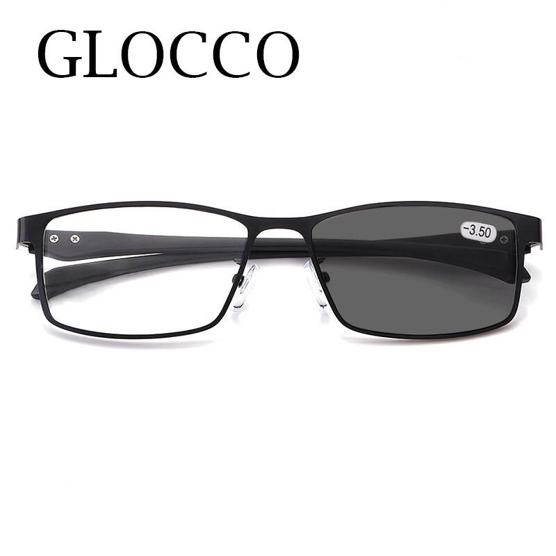 Anti Blue Light Myopia Photochromic Sunglasses Men Metal Rectangle Eyeglasses Chameleon Men's Close-up Glasses UV400
