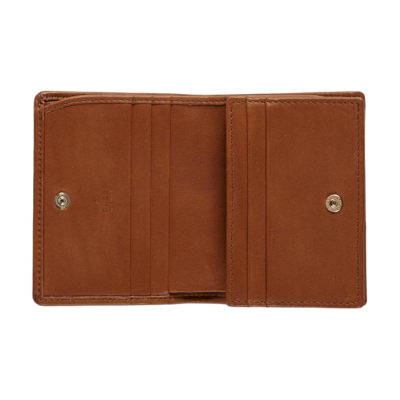 Gucci GG Emblem Series Snap Closure Coated Canvas Wallet Mini Unisex Couple Model Beige with Dark Brown