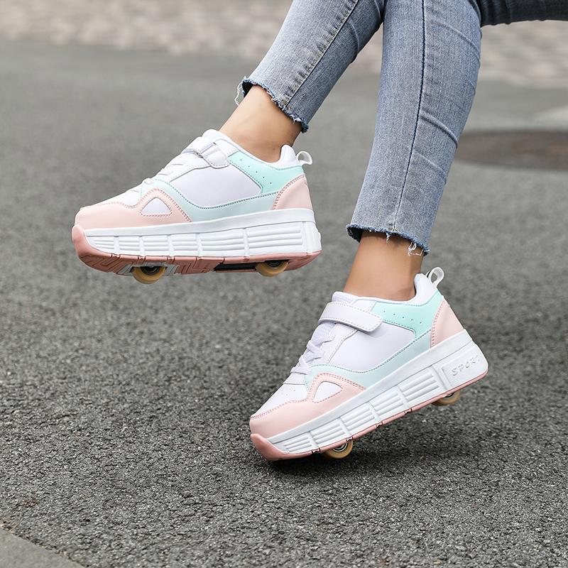 Boy's Plus Size Fashionable Thick Soled Roller Skates Girl's Wheeled Sports Shoes Outdoor Sneaker