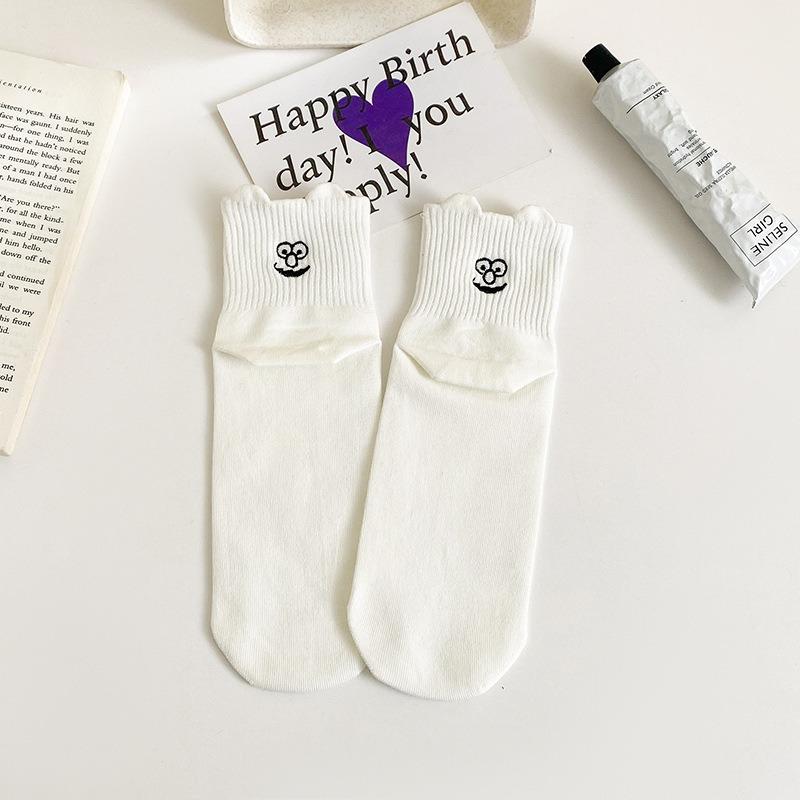 

Женские весенне-летние мультяшные вышитые носки-трубы из дышащей сетки с маленьким ушком на пятке из хлопка 1 pair