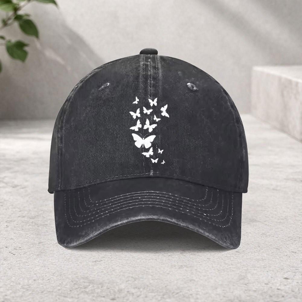 Butterfly Washed Baseball Cap Unisex Cotton Adjustable Vintage Streetwear Outdoor Sports Hat