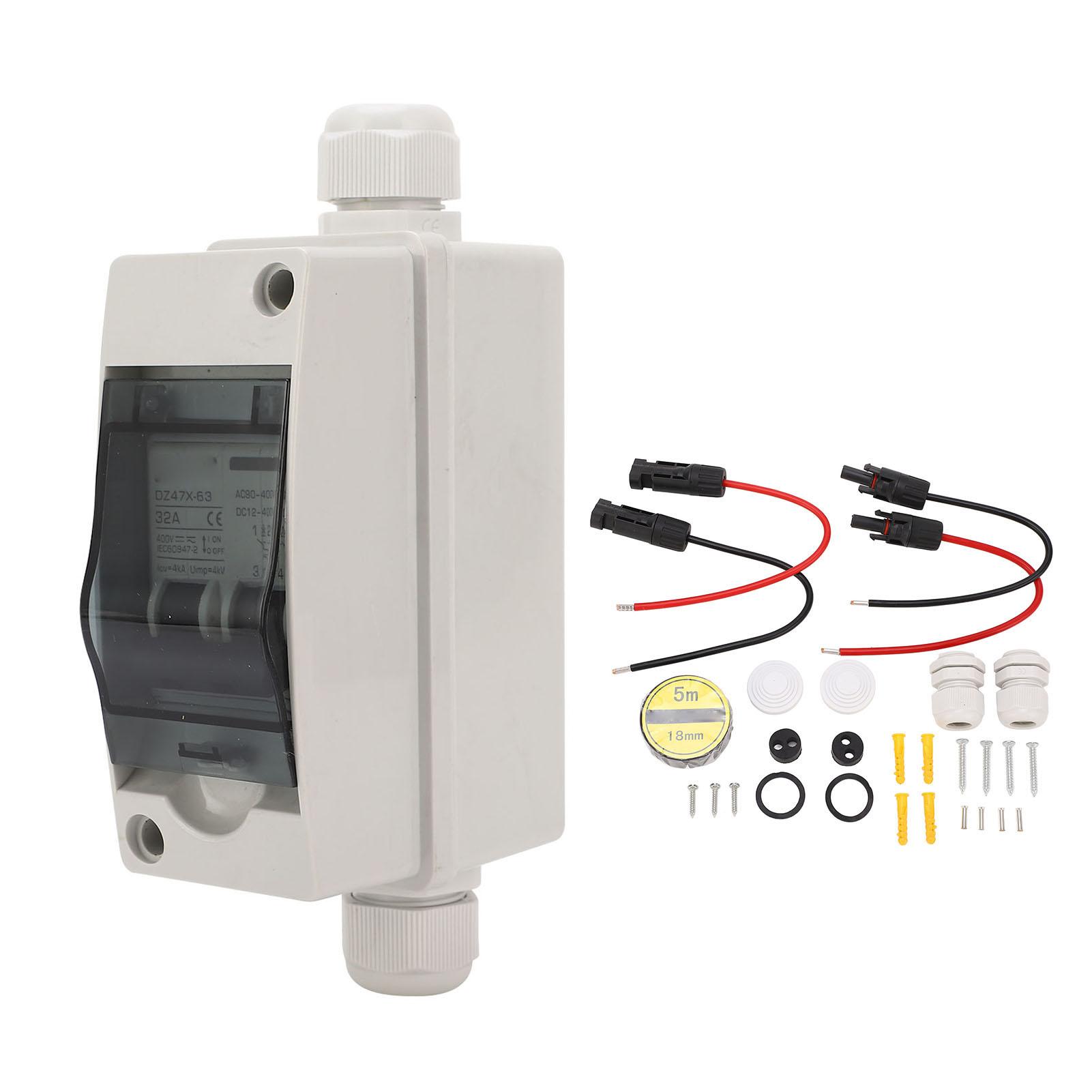 

DC AC Circuit Breaker 32A Solar PV Disconnect Switch with DIN Rail Waterproof Box DC12‑400V AC90‑400