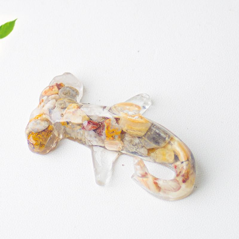 Hammerhead Shark Resin Art Sculpture With Natural Crystal Stones For Office Decor And Gift Giving