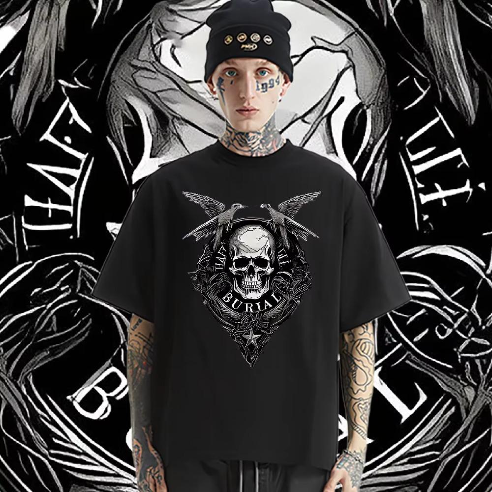 Hot Sale 2024 New Europe Sleeved Top Loose Oversize Round Neck Printed Slight Stretch Shirt Hip Hop Customization Funny Tops