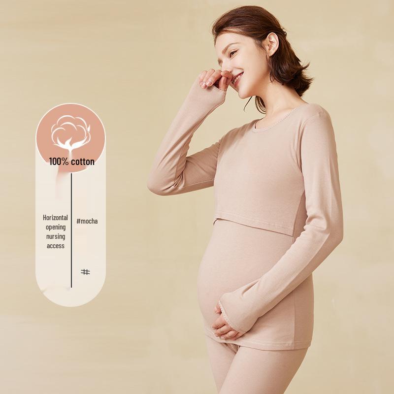 Women's Maternity & Nursing Pure Cotton Warm Underwear Set for Fall/Winter