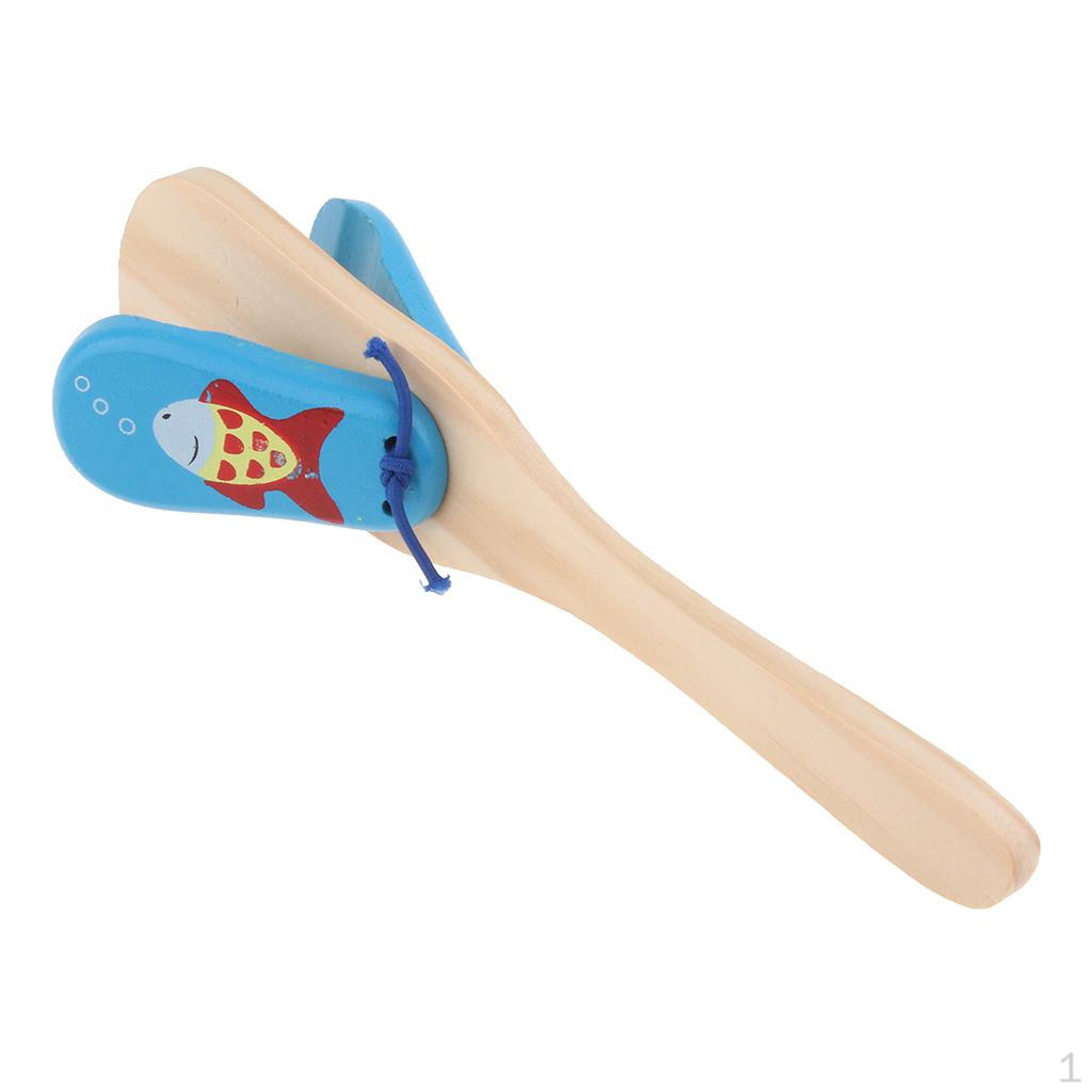 Print Wooden Hand Castanets Clapper Musical Rhythm Toy for Kids синий