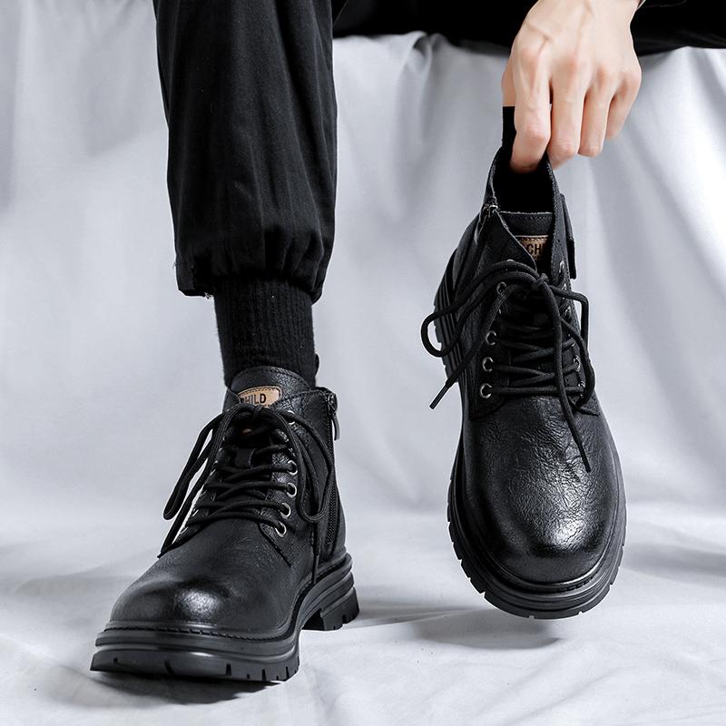 High Quality English Style Thick Soled Mid Top Boots Brand Fashion Brand Men's Zippered Ankle Boots Comfortable Leather Boots