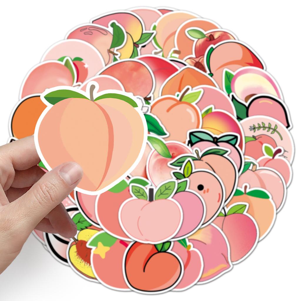 50 Peach Doodle Cartoon Fruit Children's Gum Card Reward DIY Mobile Case Suitcase Sticker Waterproof