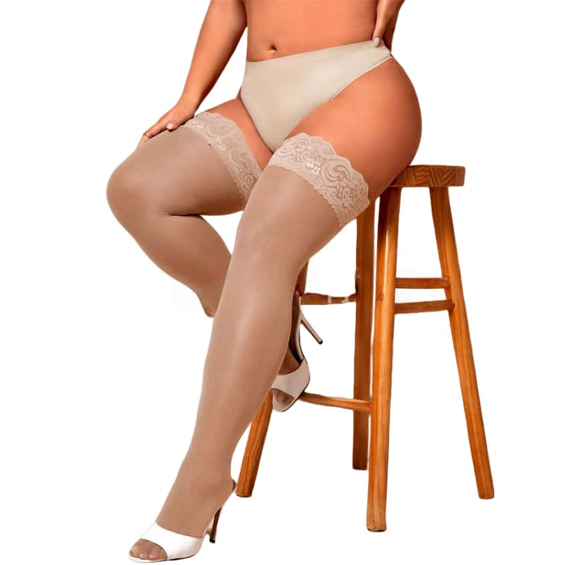 Women Plus Size Sexy Lace Top Black Gothic Stockings With Silicon Anti-Skid Thigh High Sheer Girls Long Socks For Woman Xxxxxl
