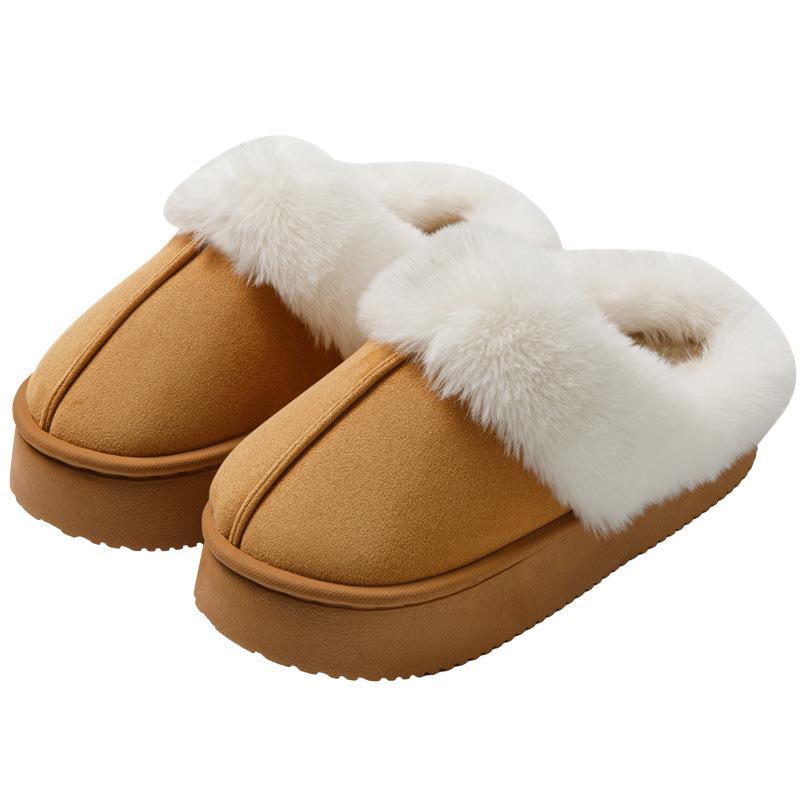 Women's Plush Cotton Slippers - Thick-Soled, Non-Slip, Warm, and Furry for Indoor/Outdoor Use, Ideal for Autumn/Winter