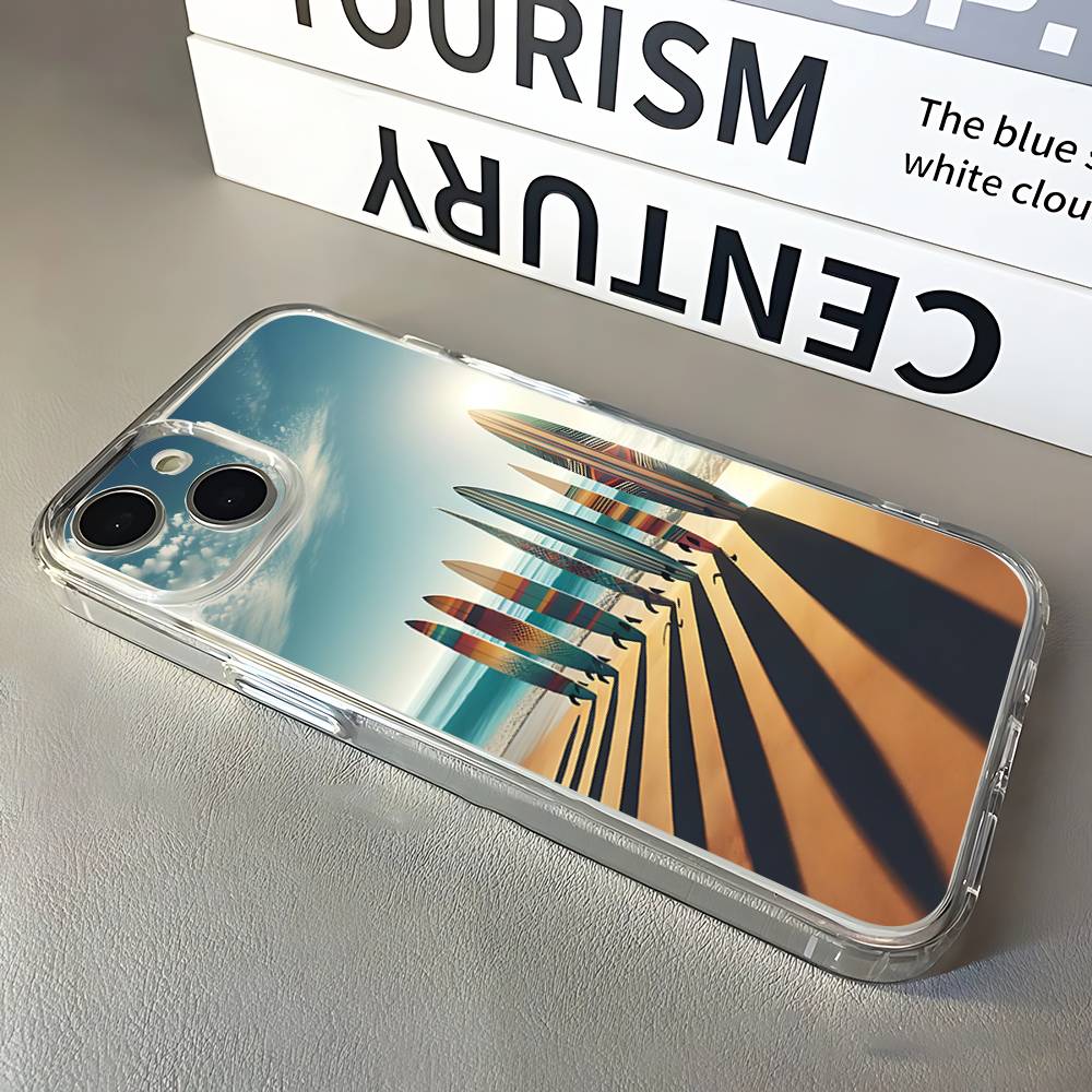 

Surfboard Surfing Phone Case For iPhone 16,15,14,13,12,11 Pro,Max,Plus,X,XS,XR,SE,Mini Transparent Silicone Soft iPhone15promax