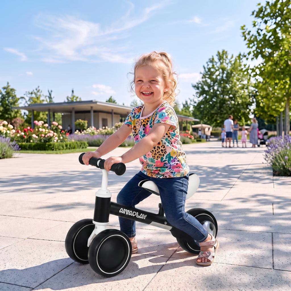 Balance Bike for Kids 1-2 Years, Toddler Bike with Adjustable Seat and Lighting Rear Wheels for Boys and Girls, Black