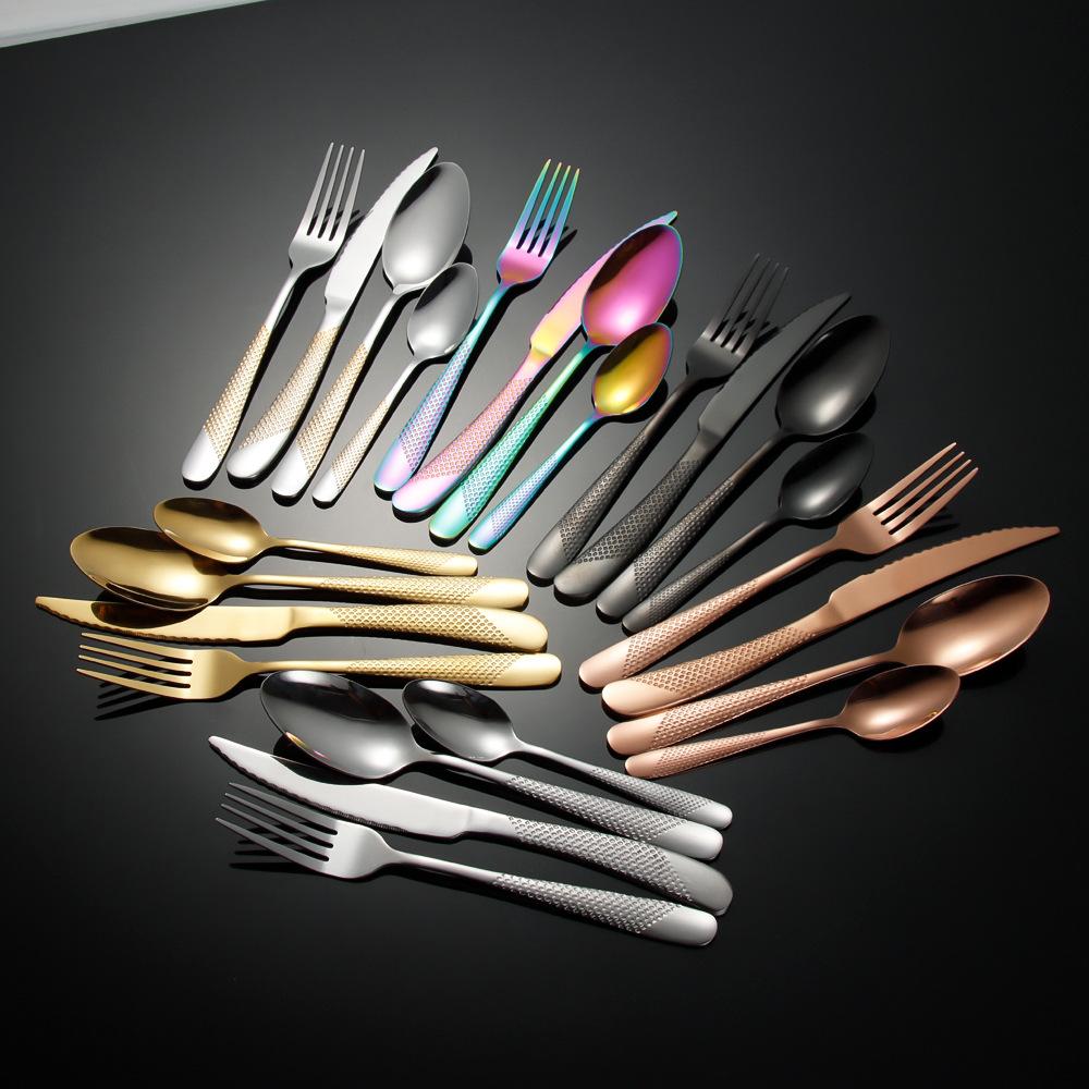 Star Diamond Stainless Steel Tableware Knives, Forks and Spoons Five-piece Set Light Luxury Simple Western Food Steak Knives, Forks and Spoons