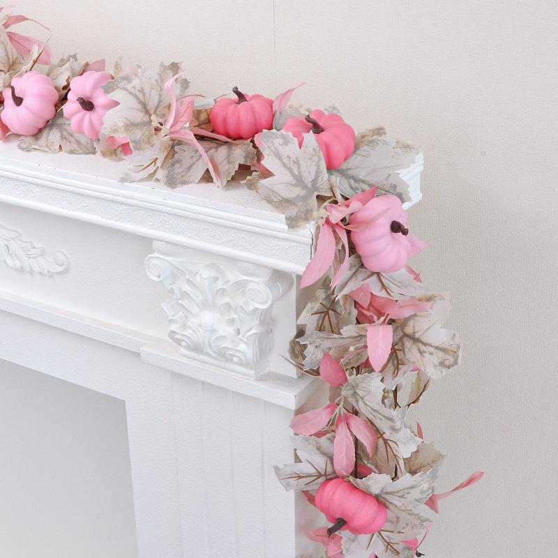 White Maple Leaf Decorations Pink Pumpkin Accents Fall Festival Party Supplies Faux Foliage Garlands Halloween Themed Home Decor