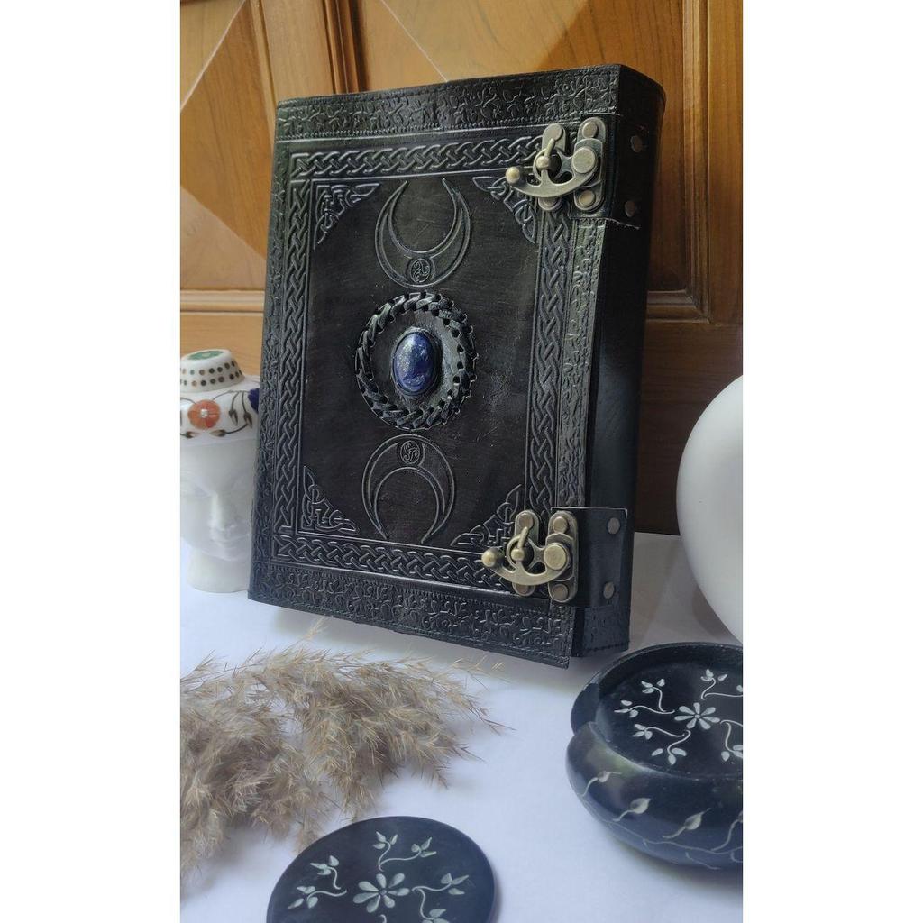 Leather Journal: Triple Moon Stone Embossed Book of Shadows