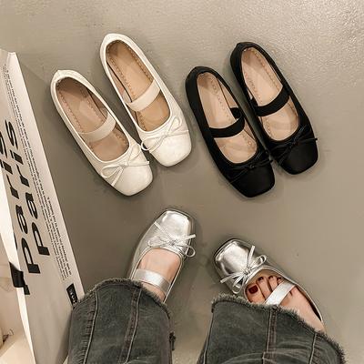 Low Heel Light Mouth Silver Single Shoes Women's Summer New Soft Sole Comfortable Ballet Retro Mage Mary Jane Shoes Women