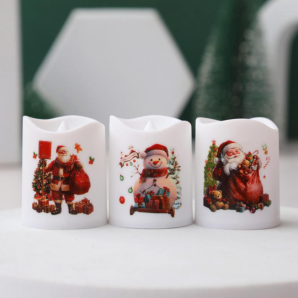 6PCS LED Christmas Candles Flameless Santa Claus Snowman Electronic Candle for Holiday Home Atmosphere Lighting Xmas Gift