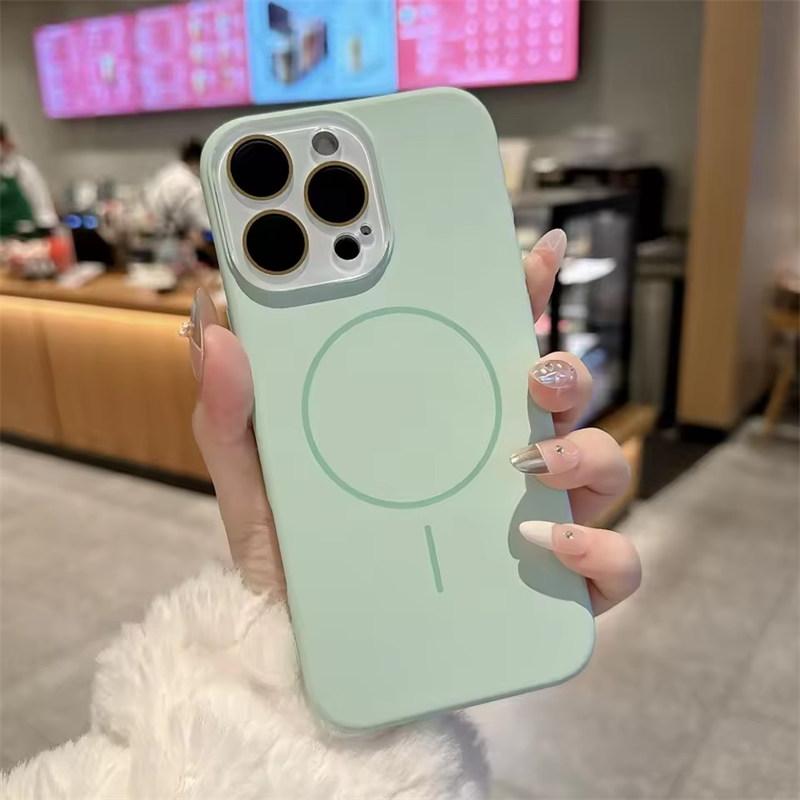 

Розкішний чохол з рідкого силікону Magsafe для скляних лінз iPhone17 16 15 14 13 12 11 Pro Max Plus Магнітна бездротова зарядка iPhone 14 Pro Max зелений