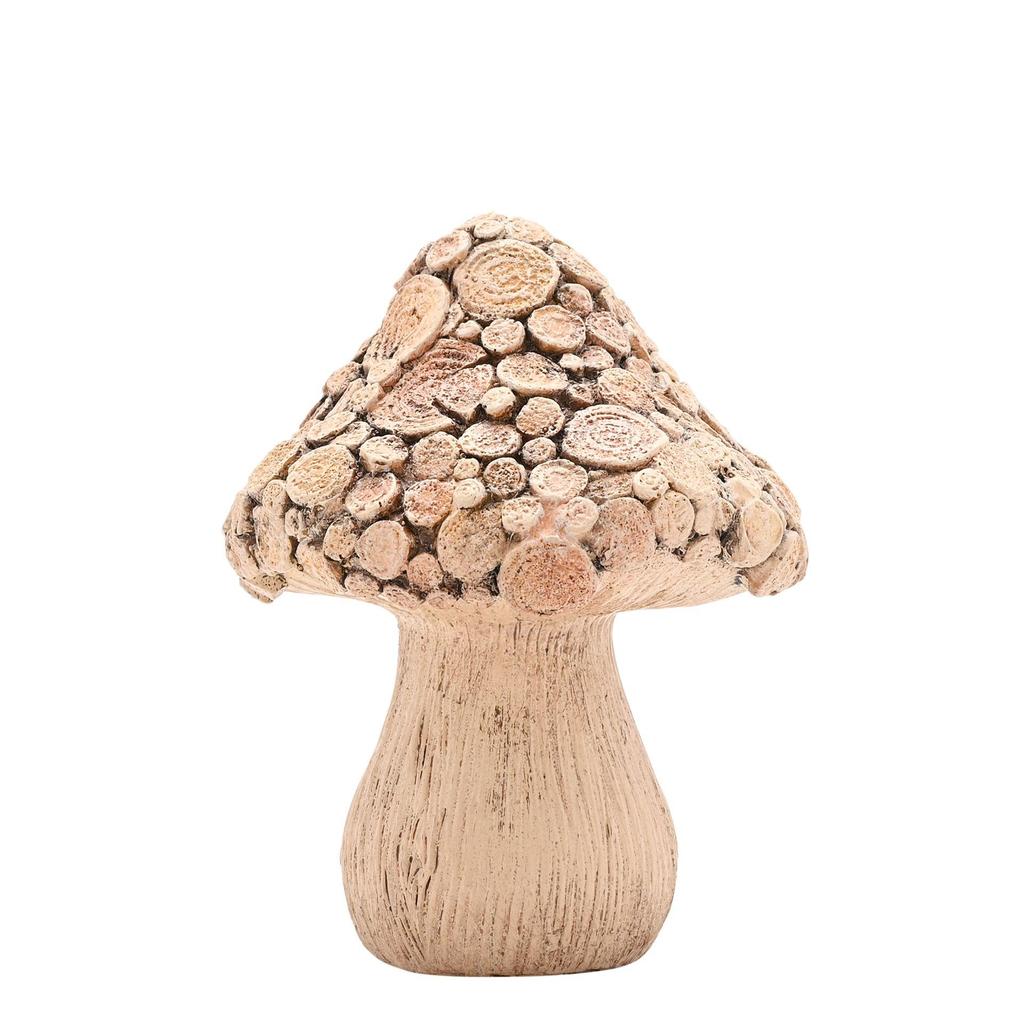 Country Living Wood Effect Mushroom with Log - 16.5cm